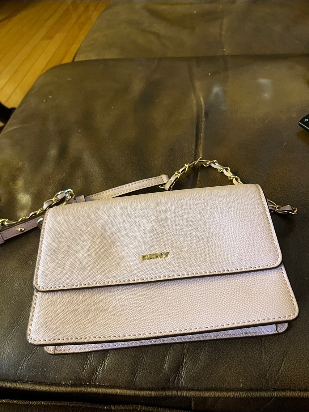 DKNY Pale pink Crossbody Bag with Gold-Tone Chain Detail